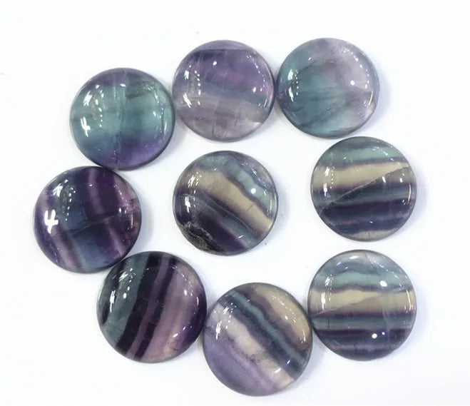 2pcs 25mm Round Natural Rainbow Fluorite Cabochon Gemstone Beads