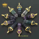 Rainbow Fluorite Crystal Hexagonal Point Pendant JXD007