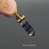 Rainbow Fluorite Crystal Hexagonal Point Pendant JXD007