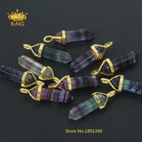 Rainbow Fluorite Crystal Hexagonal Point Pendant JXD007