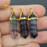 Rainbow Fluorite Crystal Hexagonal Point Pendant JXD007