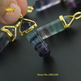 Rainbow Fluorite Crystal Hexagonal Point Pendant JXD007