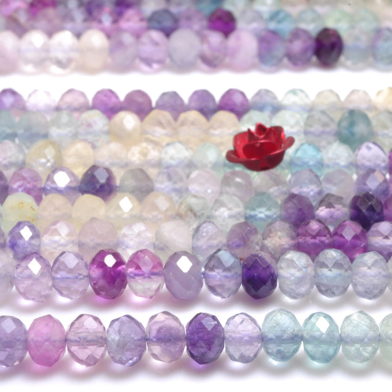 Rainbow Fluorite Faceted Rondelle Beads Semi Precious Stone