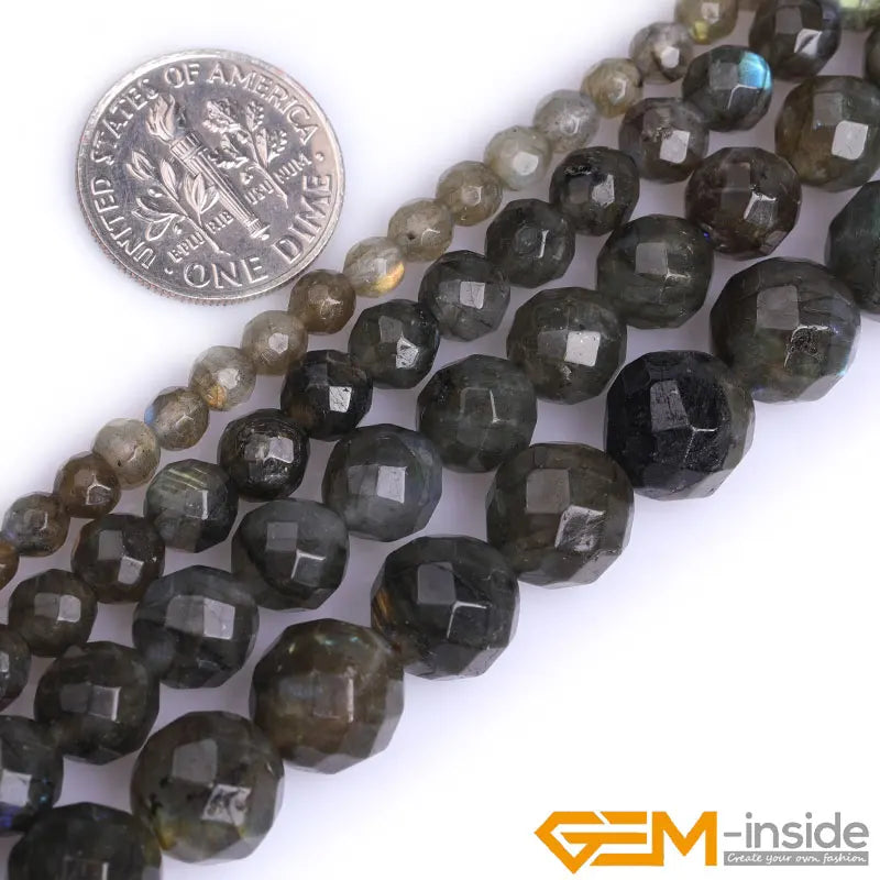 Rainbow Labradorite Round Faceted Bead 15 inch Strand
