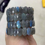 Rainbow Labradorite Stone Beads Bracelet Gemstone Bangle DIY Jewelry