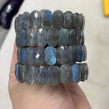 Rainbow Labradorite Stone Beads Bracelet Gemstone Bangle DIY Jewelry