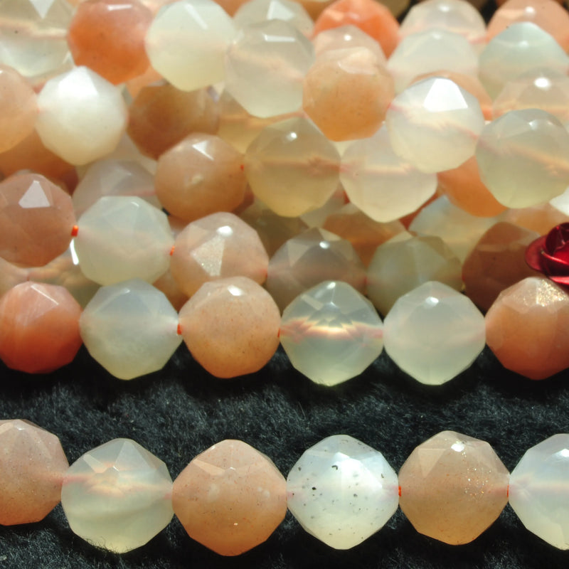 Rainbow Moonstone Diamond Faceted Round Beads