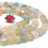 Rainbow Moonstone Faceted Cube Loose Beads Bracelet Necklace