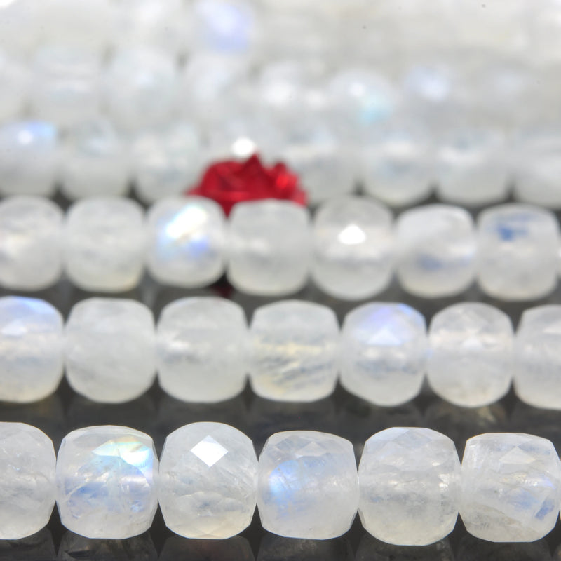 Rainbow Moonstone Faceted Cube Beads for Jewelry Making
