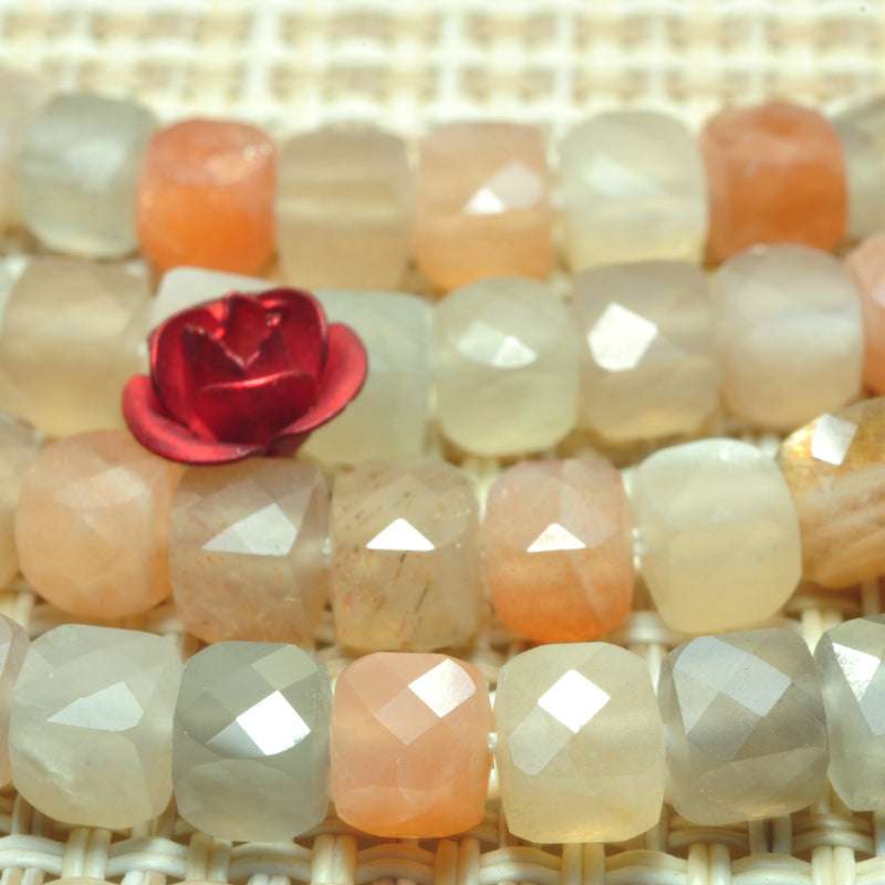 Rainbow Moonstone Cube Beads for Jewelry Making
