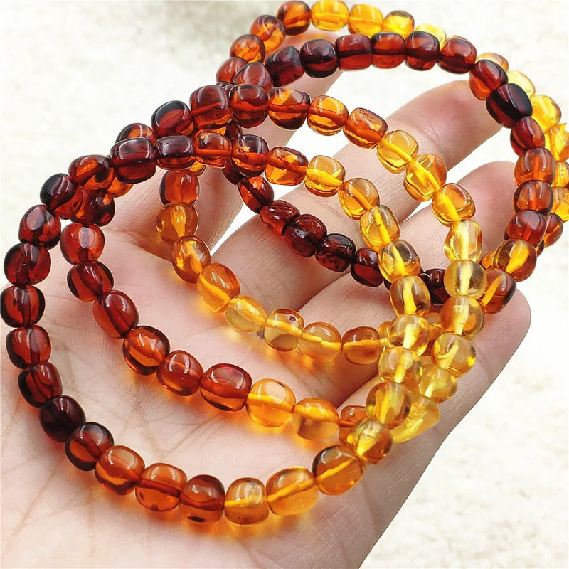 7mm Natural Rainbow Amber Bracelet Women Healing Stretch Jewelry
