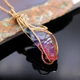 Rainbow Stone Necklace Quartz Pendant Full Wire Wrap 18inch Chain