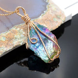 Rainbow Stone Necklace Quartz Pendant Full Wire Wrap 18inch Chain