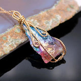 Rainbow Stone Necklace Quartz Pendant Full Wire Wrap 18inch Chain