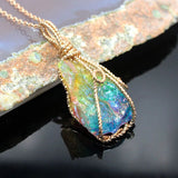 Rainbow Stone Necklace Quartz Pendant Full Wire Wrap 18inch Chain