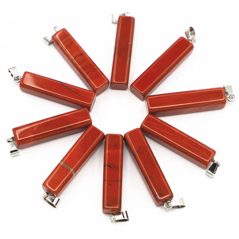 Red Jade Cuboid Pendant Charms for Jewelry Making 10PCs