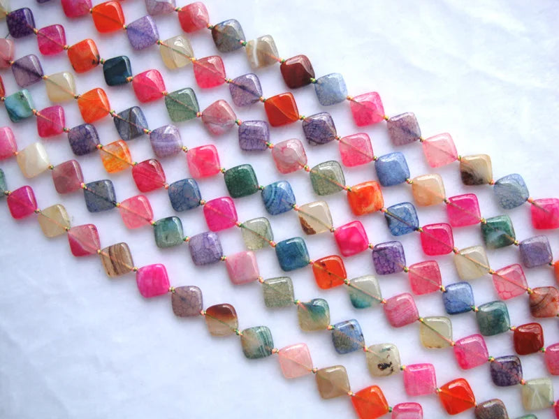 Rainbow Veins Agate Flat Diamond Shape 14mm Loose Beads