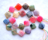 Rainbow Veins Agate Flat Diamond Shape 14mm Loose Beads