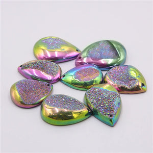 Rainbow Agates Druzy Geode Pendant Water Drop Stone Necklace