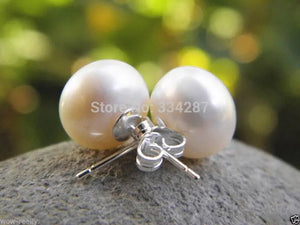 Natural 11-12mm Pearl 925 Silver Stud Earrings