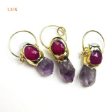 Raw Amethyst Crystal Pendant Clear Quartz Plated Bar Charm Necklace Purple Gems