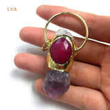 Raw Amethyst Crystal Pendant Clear Quartz Plated Bar Charm Necklace Purple Gems