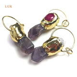 Raw Amethyst Crystal Pendant Clear Quartz Plated Bar Charm Necklace Purple Gems