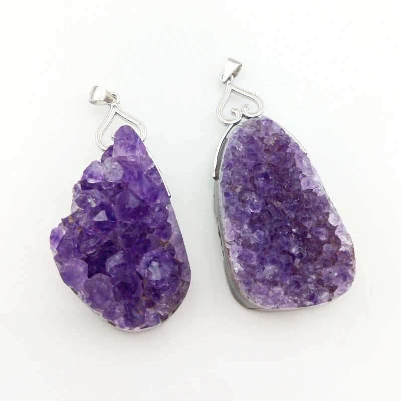 Raw Amethysts Geode Drusy Pendant Purple Crystal Druzy Charms
