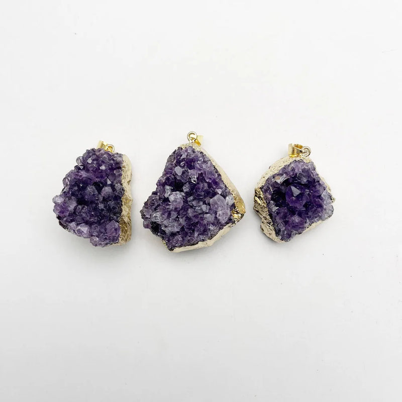 Raw Amethysts Quartz Purple Crystal Cluster Healing Stones Necklace Pendants