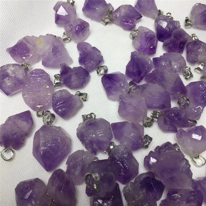 Raw Amethysts Rough Stone Pendant Geode Druzy Cluster Flower