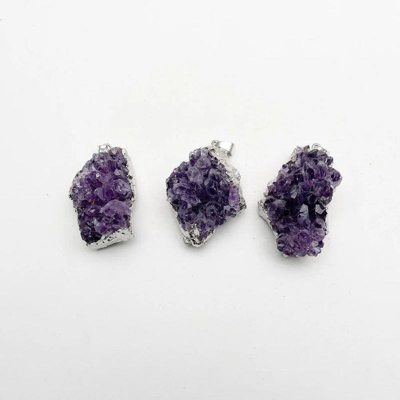 Amethyst Crystal Cluster Healing Necklace Pendants 3pc