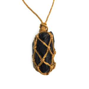 Raw Tourmaline Healing Crystal Pendant Necklace with Rope 20-35mm
