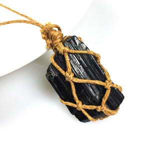 Raw Tourmaline Healing Crystal Pendant Necklace with Rope 20-35mm