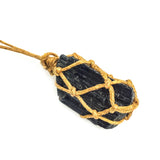 Raw Tourmaline Healing Crystal Pendant Necklace with Rope 20-35mm
