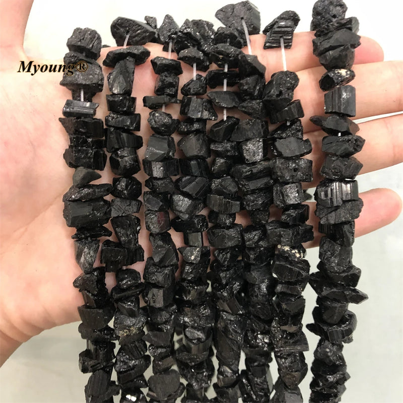 Raw Tourmaline Jet Stone Gravel Beads for DIY Jewelry Making