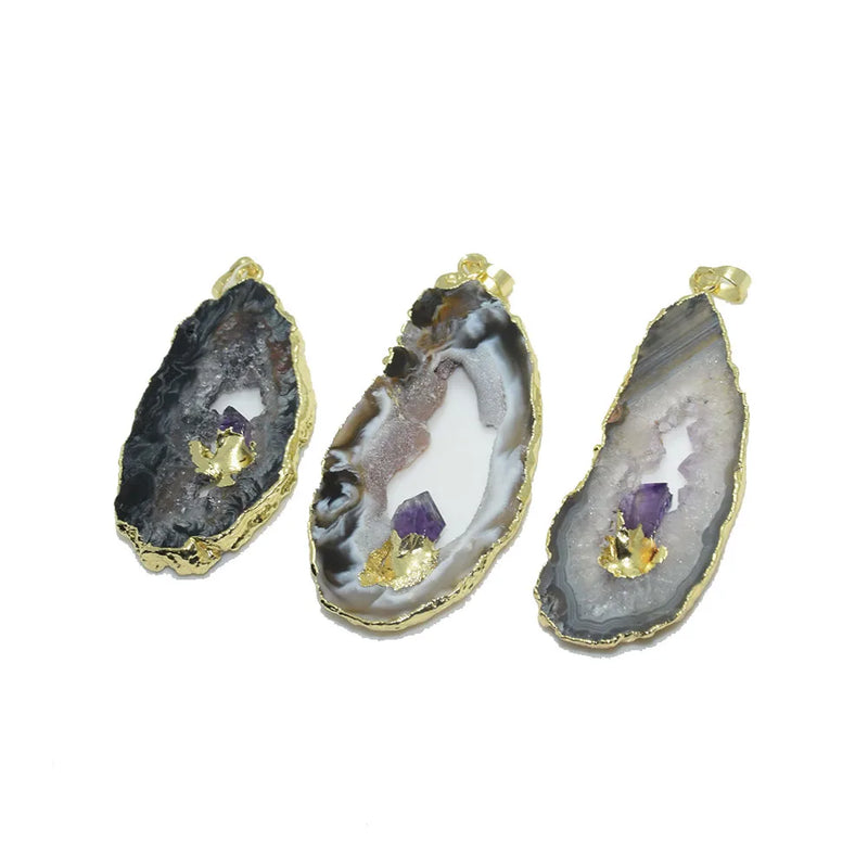 Geode Druzy Slice Stone Pendant for Jewelry Making Agate Flat Pendant 5pc