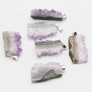 Raw Amethyst Sheet Crystal Pendant Necklace 4Pcs