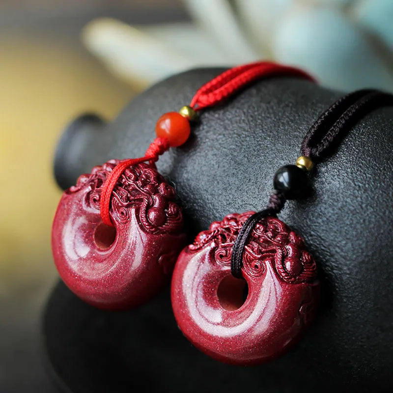 Raw Cinnabar Safety Buckle Pendant Necklace Hand Engraving