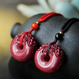 Raw Cinnabar Safety Buckle Pendant Necklace Hand Engraving