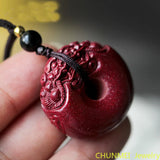 Raw Cinnabar Safety Buckle Pendant Necklace Hand Engraving