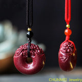 Raw Cinnabar Safety Buckle Pendant Necklace Hand Engraving