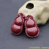 Natural Cinnabar Gourd Pendant Necklace