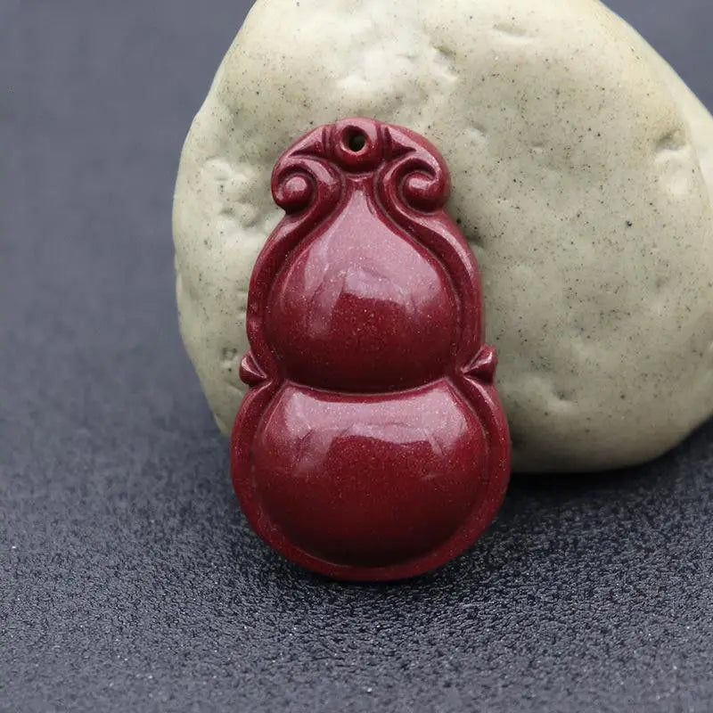 Natural Cinnabar Gourd Pendant Necklace