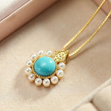Raw Ore Turquoise S925 Silver Necklace with Pine Pendant