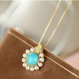Turquoise Raw Ore Silver Necklace with Pine Pendant