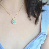 Raw Ore Turquoise S925 Silver Necklace with Pine Pendant