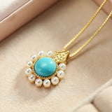 Turquoise Raw Ore Silver Necklace with Pine Pendant