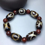 Raw Stone Agate Tibetan Three Eye Old DZi Bracelet
