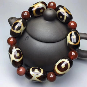 Raw Stone Agate Tibetan Three Eye Old DZi Bracelet