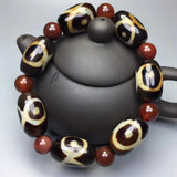 Raw Stone Agate Tibetan Three Eye Old DZi Bracelet